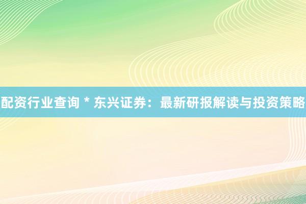 配资行业查询 * 东兴证券：最新研报解读与投资策略
