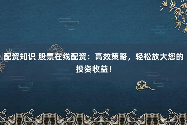 配资知识 股票在线配资：高效策略，轻松放大您的投资收益！