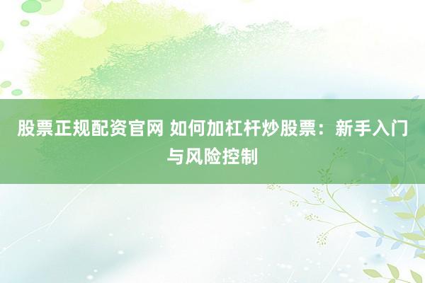 股票正规配资官网 如何加杠杆炒股票：新手入门与风险控制